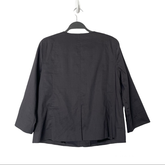 Eileen Fisher Ramie Black Structured Boxy Zip Up Blazer Style Jacket Medium - Picture 7 of 10
